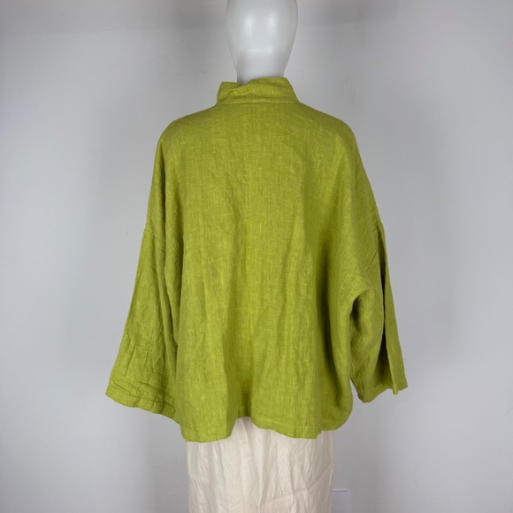 Bryn Walker Womens Large Lime Green 100% Linen Oversized Button Front Shirt USA - Picture 4 of 15
